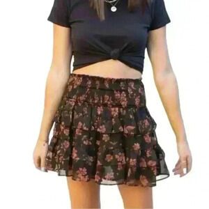 Olivaceous Women’s Seasons Change Ruffled Tiered Smocked Floral Mini Skirt Small